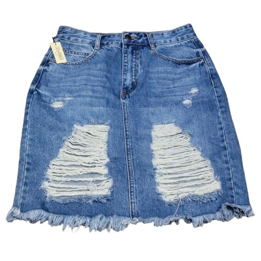 Lily & Parker Women's Midi Length Distressed Jean Skirt Size 26 NWT